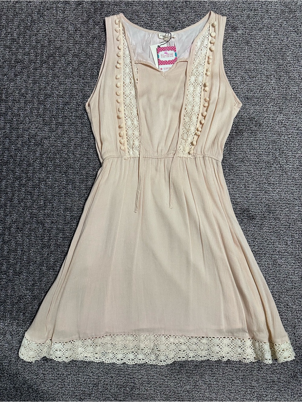 NWT Crescent Light Pink Dress with Crochet Detail, Size L